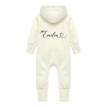 Emilia Nom Prénom Calligraphie Coeur - Grenouillère à capuche bio en molleton Bébé - vanille - Dos