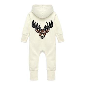 Deer Head - Baby Organic Sweat Overalls With Hood - vanilla - Back