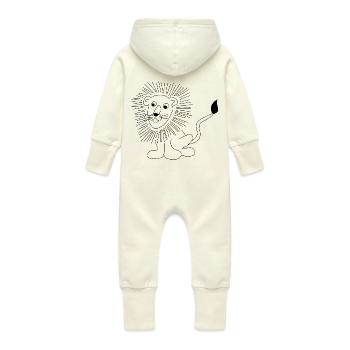 Lion - graphique en noir et blanc - Grenouillère à capuche bio en molleton Bébé - vanille - Dos