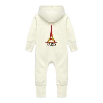 Eiffel Tower - Baby Organic Sweat Overalls With Hood - vanilla - Back