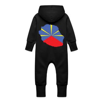 idee cadeau drapeau carte ile de la reunion 974 - Grenouillère à capuche bio en molleton Bébé - vanille - Dos