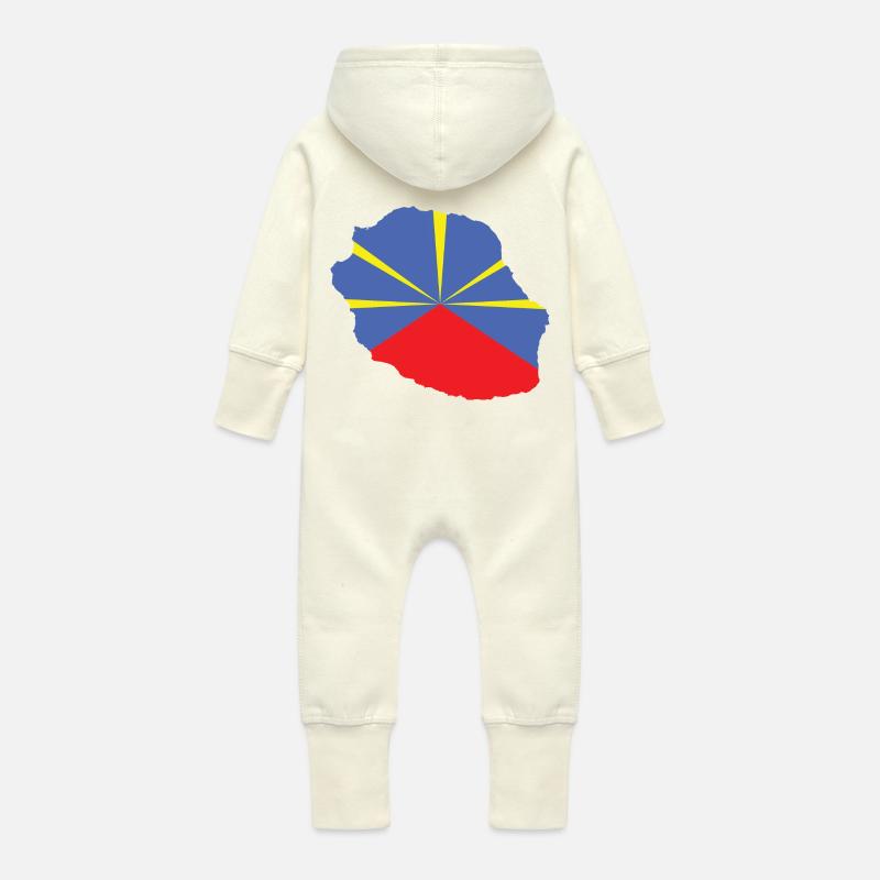 idee cadeau drapeau carte ile de la reunion 974 - Grenouillère à capuche bio en molleton Bébé - vanille