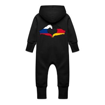 Russland Deutschland Flagge Herzform - Baby Bio Sweat Overall mit Kapuze - Vanille-Milchshake - Hinten