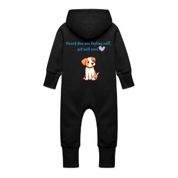 Heard You are feeling ruff get well soon - Baby Organic Sweat Overalls With Hood - vanilla - Back