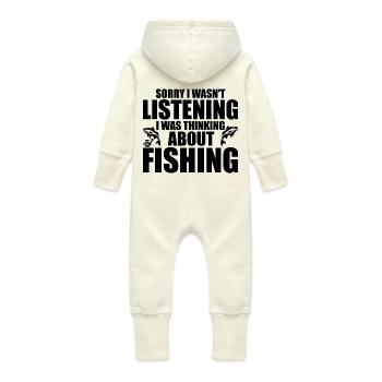 Ich hörte nicht zu, ich dachte ans Angeln - Baby Bio Sweat Overall mit Kapuze - Vanille-Milchshake - Hinten