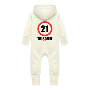 Down syndrome - Baby Organic Sweat Overalls With Hood - vanilla - Back