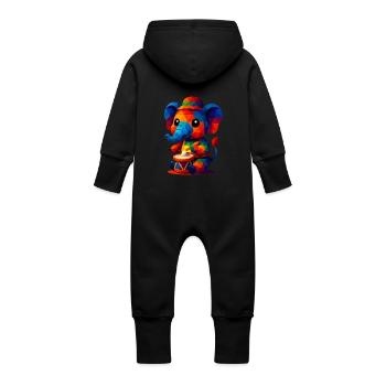 WPAP Polygon Kawaii Tier Stil Baby Elefant Trommel - Baby Bio Sweat Overall mit Kapuze - Vanille-Milchshake - Hinten