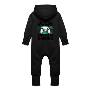 Gamer and Pandas Video Games and Eco-Friendly Adventure - Baby Organic Sweat Overalls With Hood - vanilla - Back