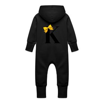 Buchstabe k gelbe Schleife - Baby Bio Sweat Overall mit Kapuze - Vanille-Milchshake - Hinten