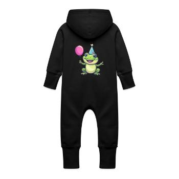 Frog Toad Birthday Baby - Baby Organic Sweat Overalls With Hood - vanilla - Back