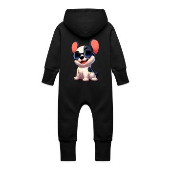 French Bulldog 6 - Baby Organic Sweat Overalls With Hood - vanilla - Back