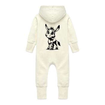 Knuffiger kleiner Esel Bleistift Zeichnung - Baby Bio Sweat Overall mit Kapuze - Vanille-Milchshake - Hinten
