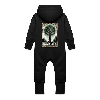 Yggdrasil Norse Tarot Card Style Design - Grenouillère à capuche bio en molleton Bébé - vanille - Dos