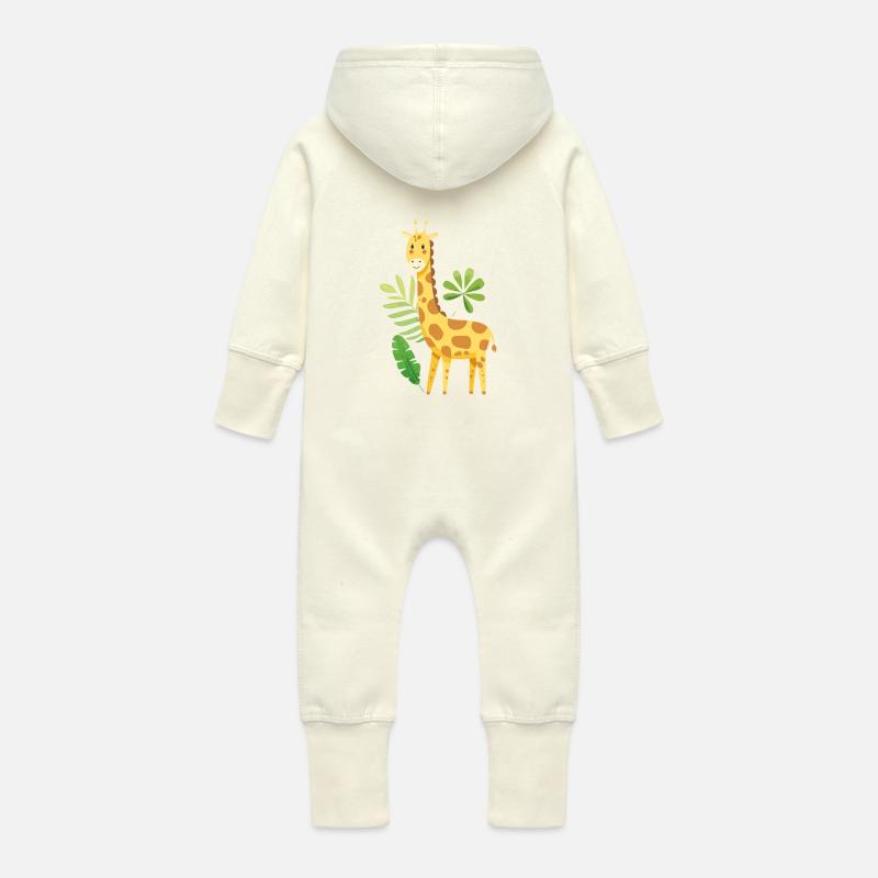 Girafe mignonne - Grenouillère à capuche bio en molleton Bébé - vanille