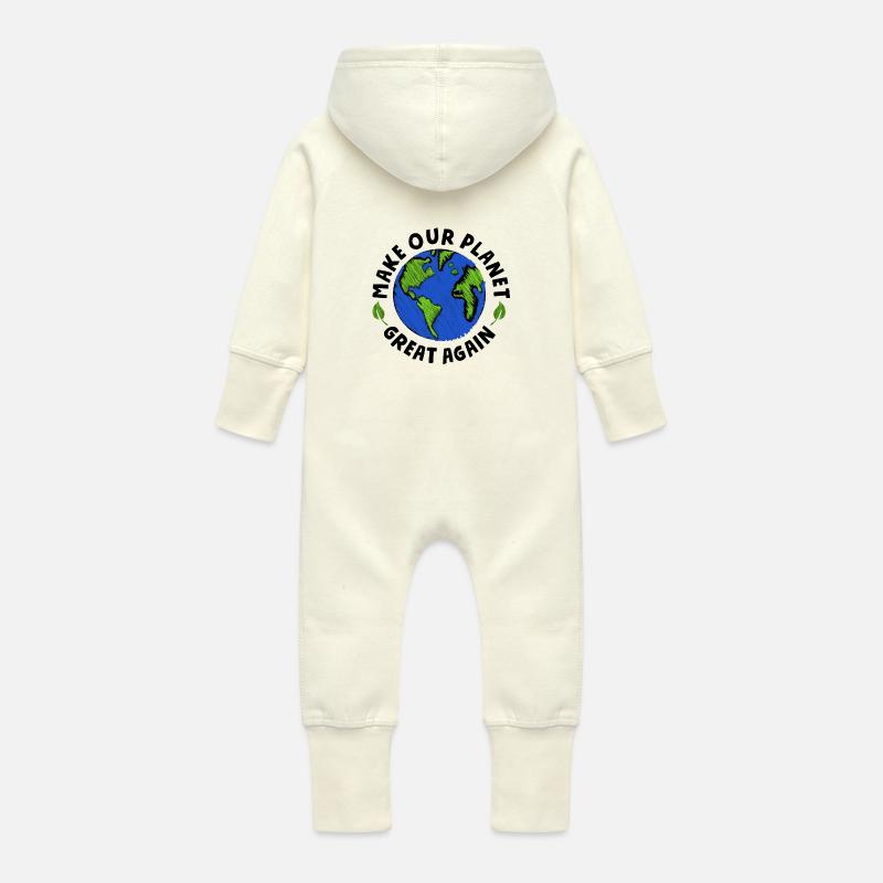rendons notre planète à nouveau géniale - Grenouillère à capuche bio en molleton Bébé - vanille