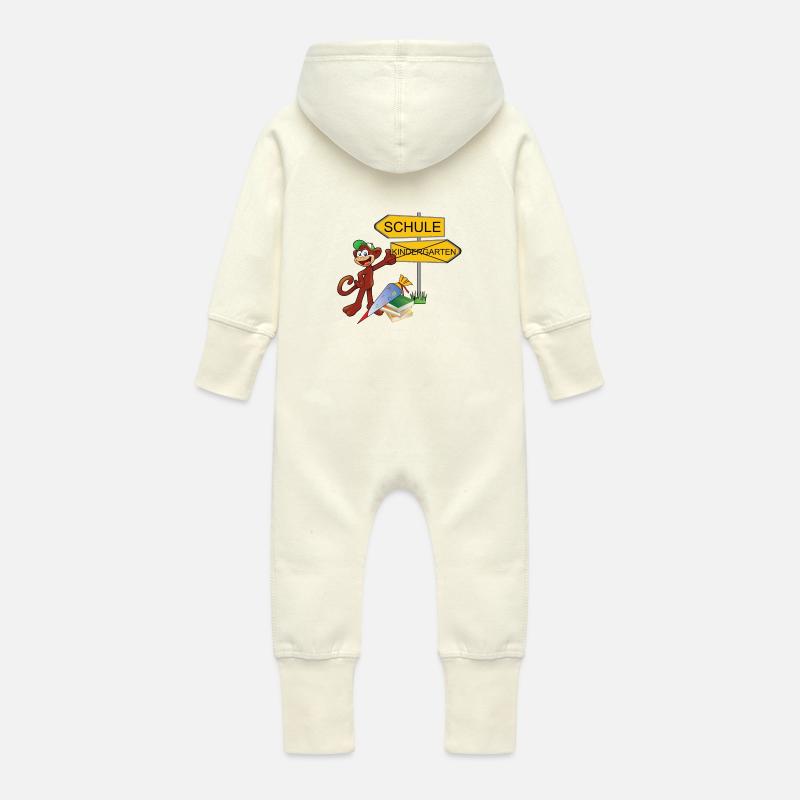 Einschulung Affe - Baby Bio Sweat Overall mit Kapuze - Vanille-Milchshake