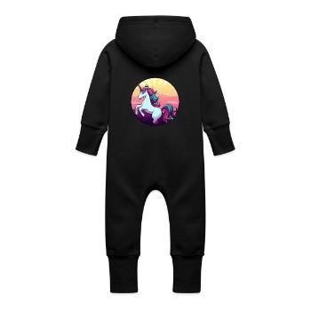 Einhorn springt Sunset - Baby Bio Sweat Overall mit Kapuze - Vanille-Milchshake - Hinten