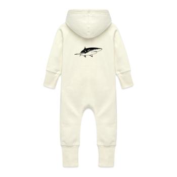 Shark - Vintage Vector Design - Baby Organic Sweat Overalls With Hood - vanilla - Back