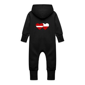 Latvia Poland Flag Heart - Baby Organic Sweat Overalls With Hood - vanilla - Back