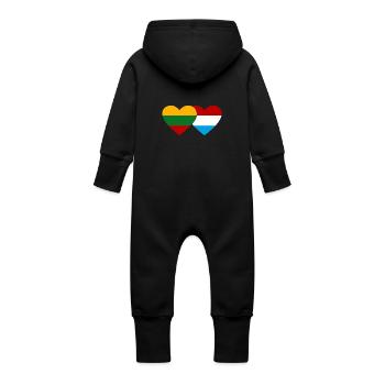 Lithuania Luxembourg Flag Heart - Baby Organic Sweat Overalls With Hood - vanilla - Back