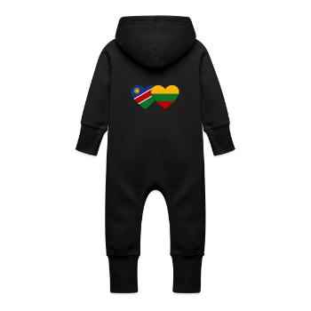 Namibia Lithuania Flag Heart - Baby Organic Sweat Overalls With Hood - vanilla - Back
