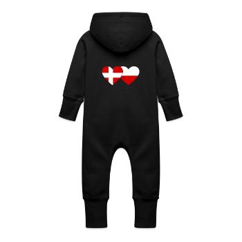 Denmark Poland Flag Heart - Baby Organic Sweat Overalls With Hood - vanilla - Back