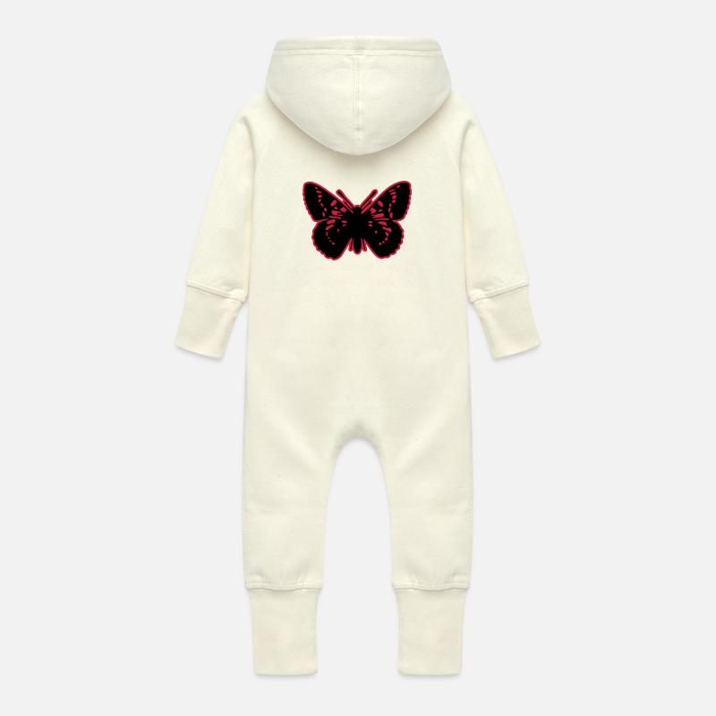 Schmetterlinge: Melitaea Cynthia - Grenouillère à capuche bio en molleton Bébé - vanille