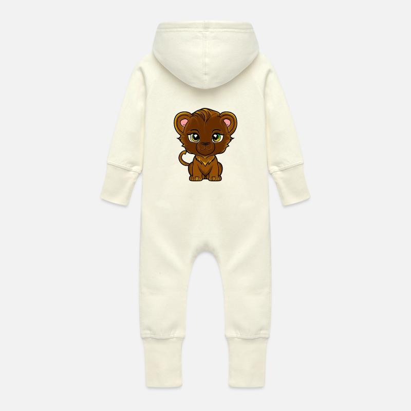 lionceau - Grenouillère à capuche bio en molleton Bébé - vanille