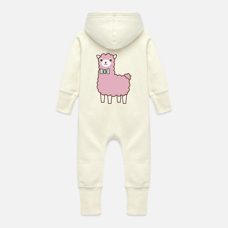 lama moelleux - Grenouillère à capuche bio en molleton Bébé - vanille