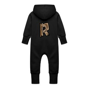 R letter wood wood letter - Baby Organic Sweat Overalls With Hood - vanilla - Back