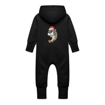 Pike Fish Christmas - Baby Organic Sweat Overalls With Hood - vanilla - Back