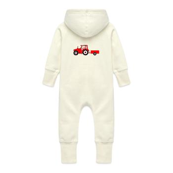 Tracteur avec remorque rouge - Grenouillère à capuche bio en molleton Bébé - vanille - Dos