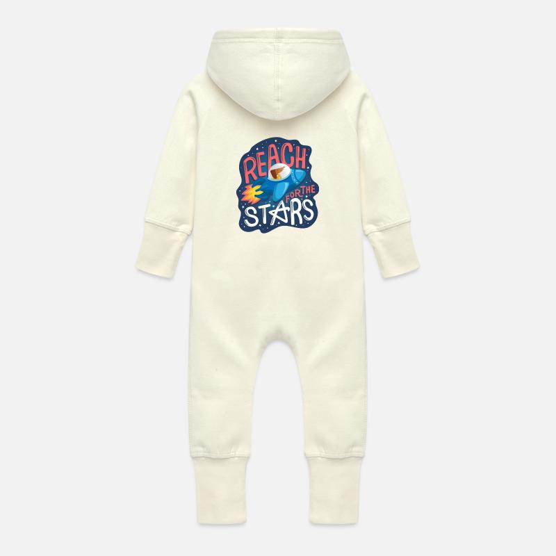 Atteindre les étoiles - Grenouillère à capuche bio en molleton Bébé - vanille