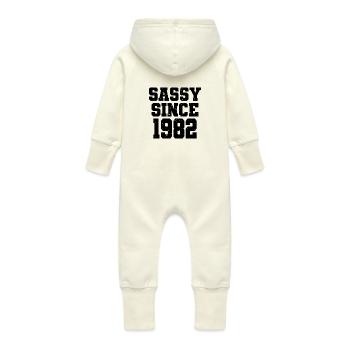 Sassy Since 1982 Funny 40th Birthday Men & Women - Baby Organic Sweat Overalls With Hood - vanilla - Back