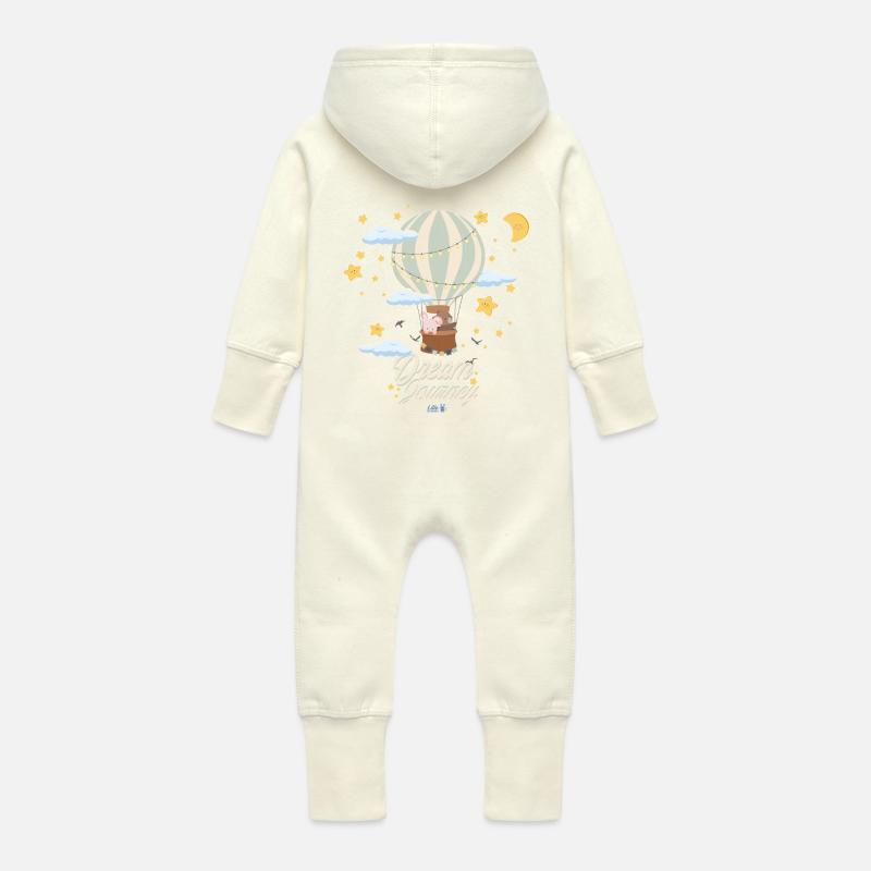 Voyage de rêve - Grenouillère à capuche bio en molleton Bébé - vanille