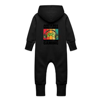 Gamer and Horses: Video Games and Equestrian Adventure - Baby Organic Sweat Overalls With Hood - vanilla - Back