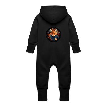 Fox in autumn foliage - Baby Organic Sweat Overalls With Hood - vanilla - Back