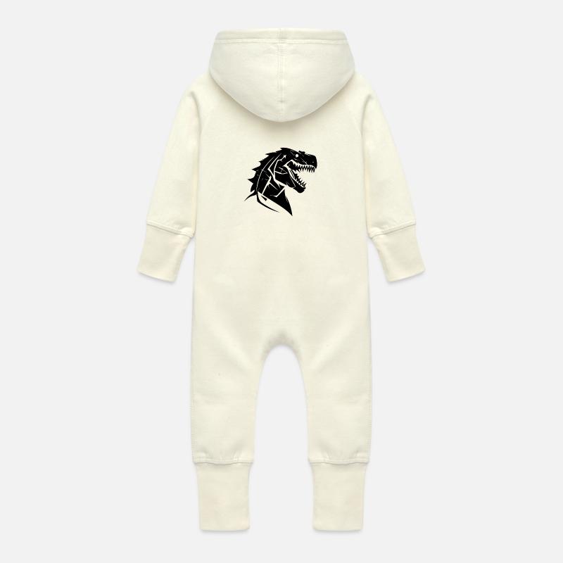 Conception de tatouage de dinosaure T-Rex sinistre - Grenouillère à capuche bio en molleton Bébé - vanille