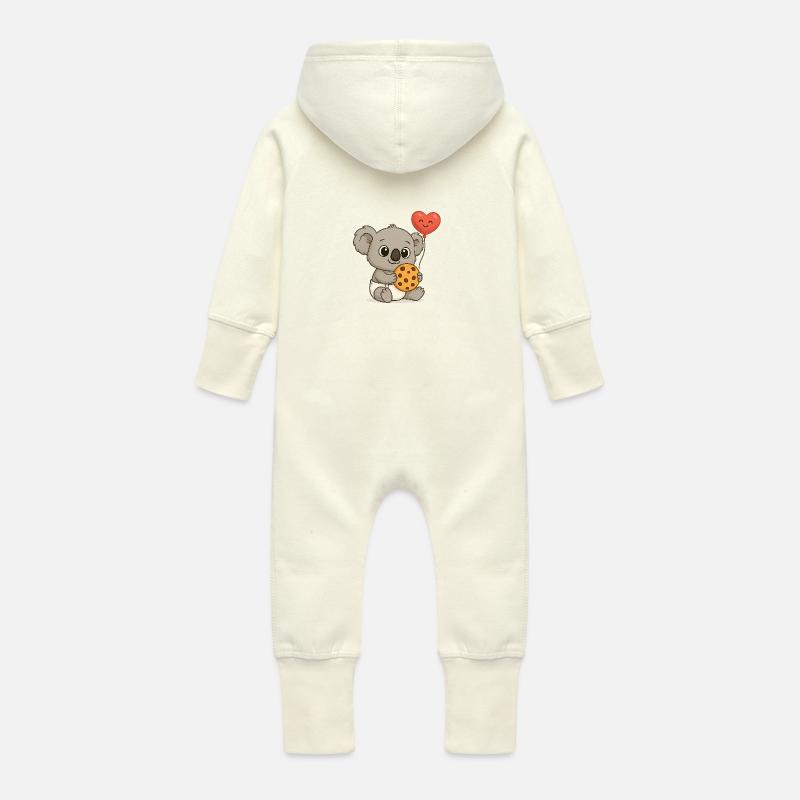 Bébé Koala - Grenouillère à capuche bio en molleton Bébé - vanille