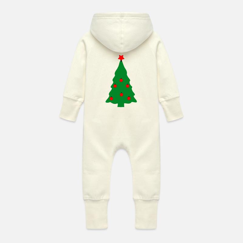 Arbre de Noël - Grenouillère à capuche bio en molleton Bébé - vanille