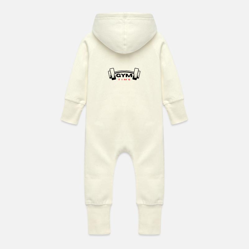 Conception de texte Gym Time - Grenouillère à capuche bio en molleton Bébé - vanille