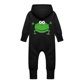 Funny green frog - Baby Organic Sweat Overalls With Hood - vanilla - Back