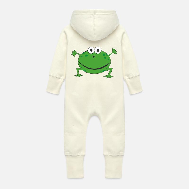 grenouille verte drôle - Grenouillère à capuche bio en molleton Bébé - vanille