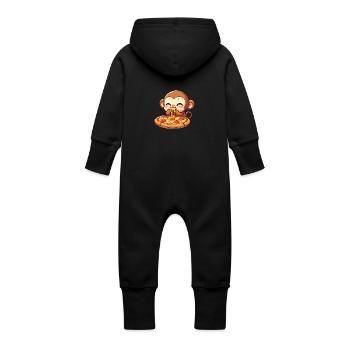 Chimpanzé mangeant de la pizza et du fromage - Grenouillère à capuche bio en molleton Bébé - vanille - Dos