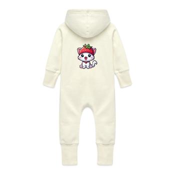 Chat fantaisiste avec fraise et chapeau aux fruits sucrés - Grenouillère à capuche bio en molleton Bébé - vanille - Dos
