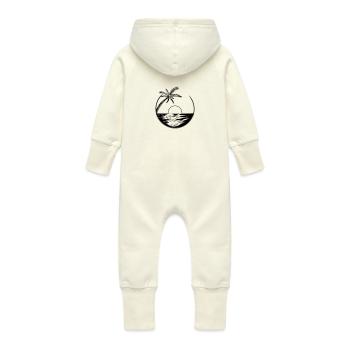 Sunset with palm tree - Vector Style - Baby Organic Sweat Overalls With Hood - vanilla - Back