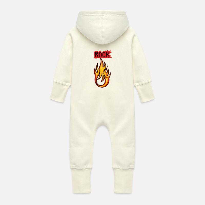 Feu de roche et flamme - Grenouillère à capuche bio en molleton Bébé - vanille