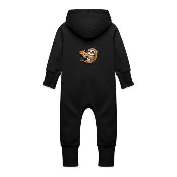 Sloth on Branch with Pizza Cartoon - Baby Organic Sweat Overalls With Hood - vanilla - Back