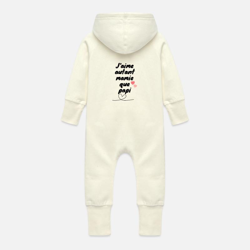 j'aime autant mamie que papi - Grenouillère à capuche bio en molleton Bébé - vanille