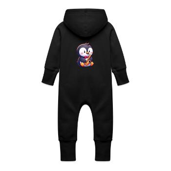 Penguin Saxophonist Jazz Concert - Baby Organic Sweat Overalls With Hood - vanilla - Back